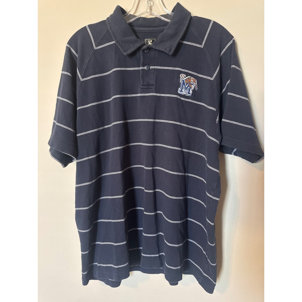 Gear For Sports Memphis Tigers Polo Shirt Mens Large Navy Blue Striped Cotton